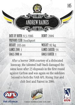 2009 Select AFL Pinnacle #145 Andrew Raines Back